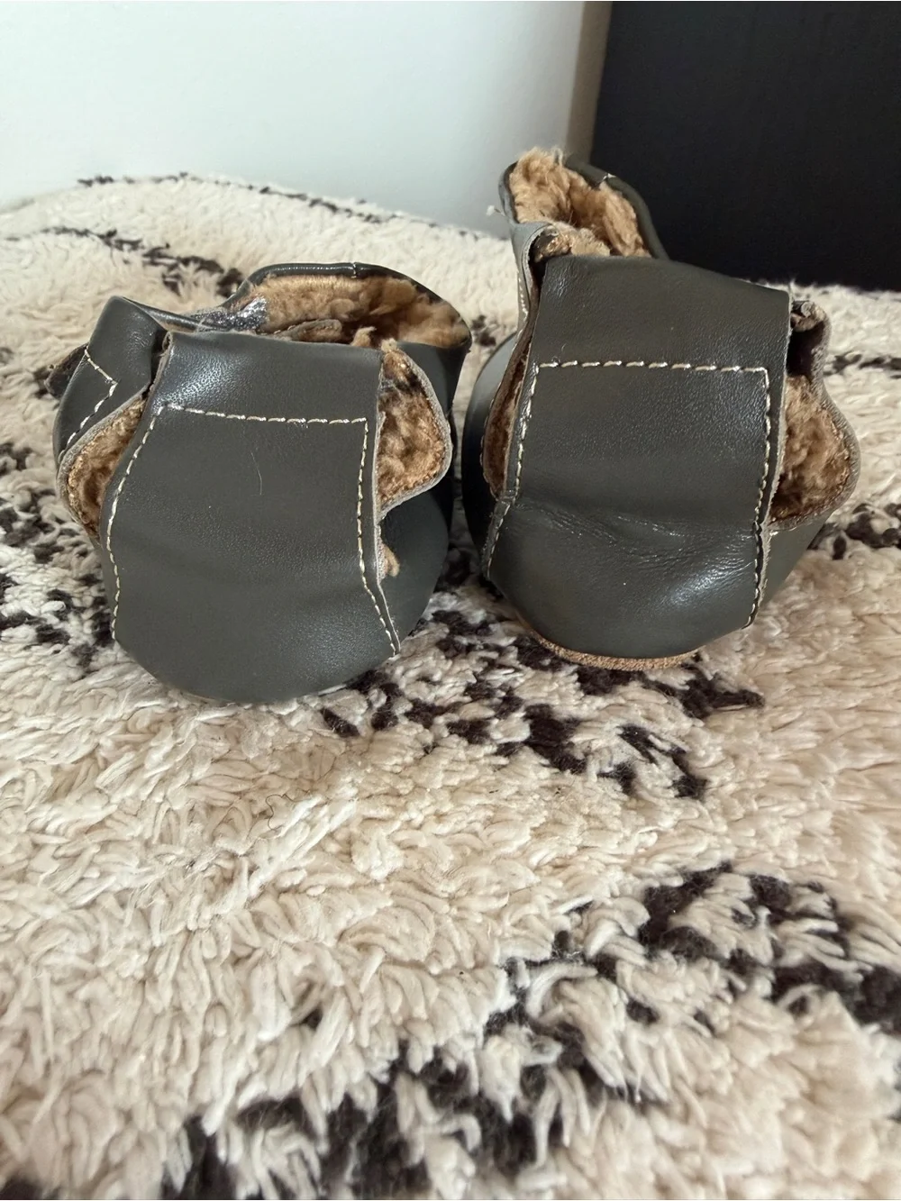 Livie & Luca Black Faux-Leather Baby Booties with Fur Trim